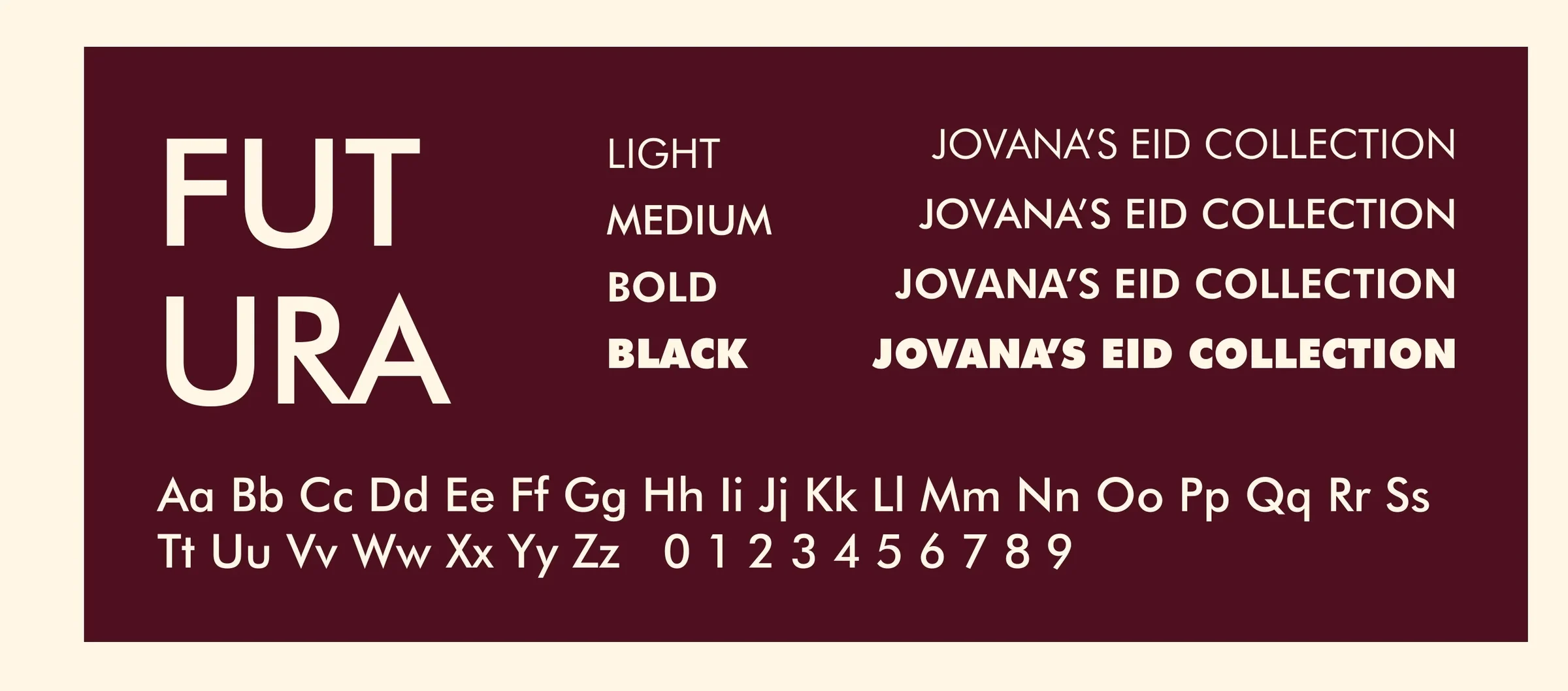 Jovana typography in blackberry and cream