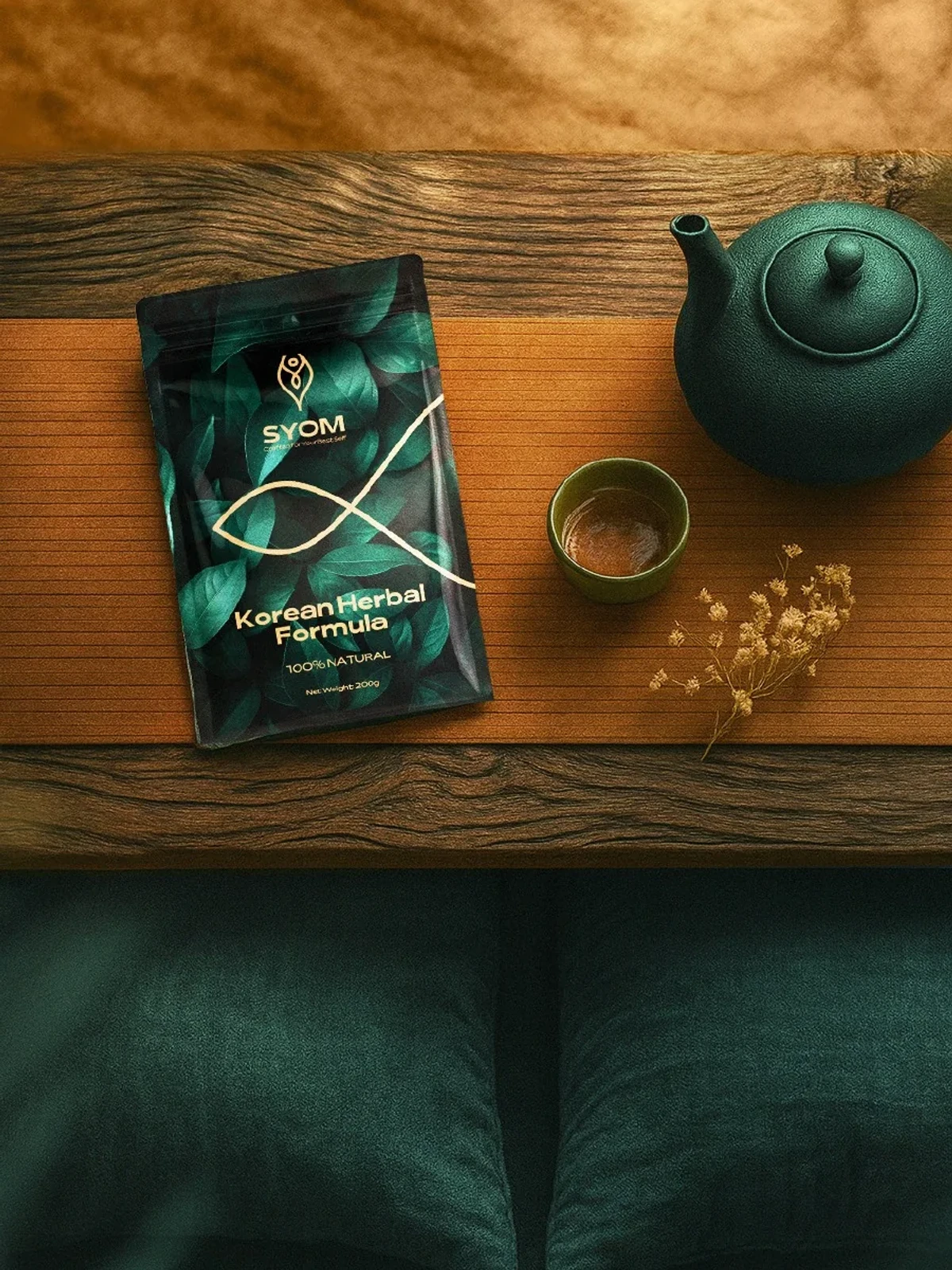 SYOM herbal tea pack and serving ritual