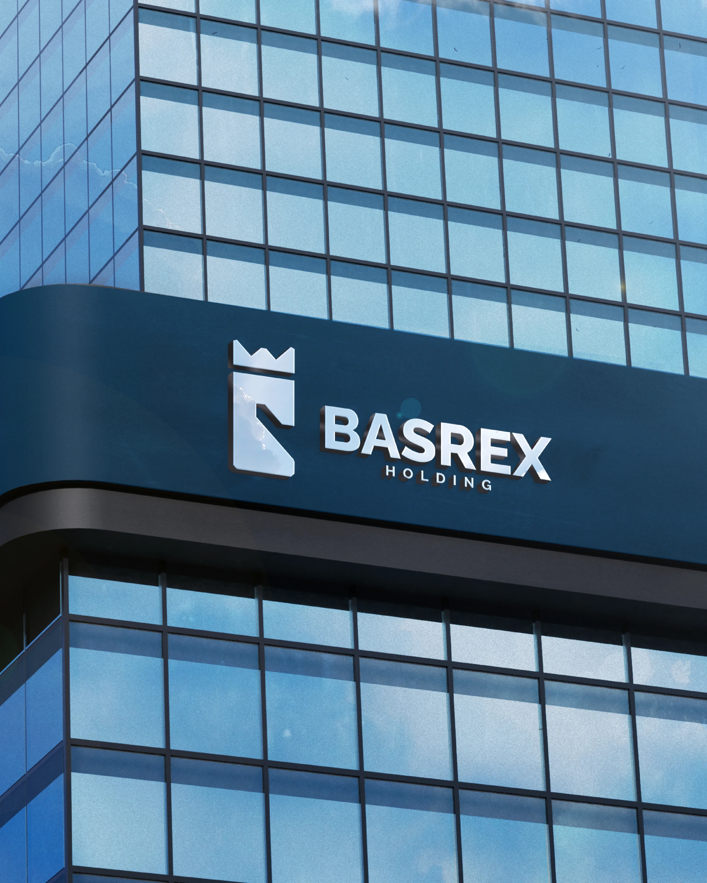 BASREX identity applied to corporate building signage